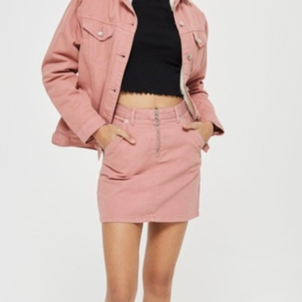 Topshop Half Zip Denim Skirt